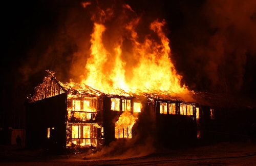 burning house image